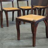 Suite of 6 chairs brutalist style straw and solid oak