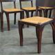 Suite of 6 chairs brutalist style straw and solid oak
