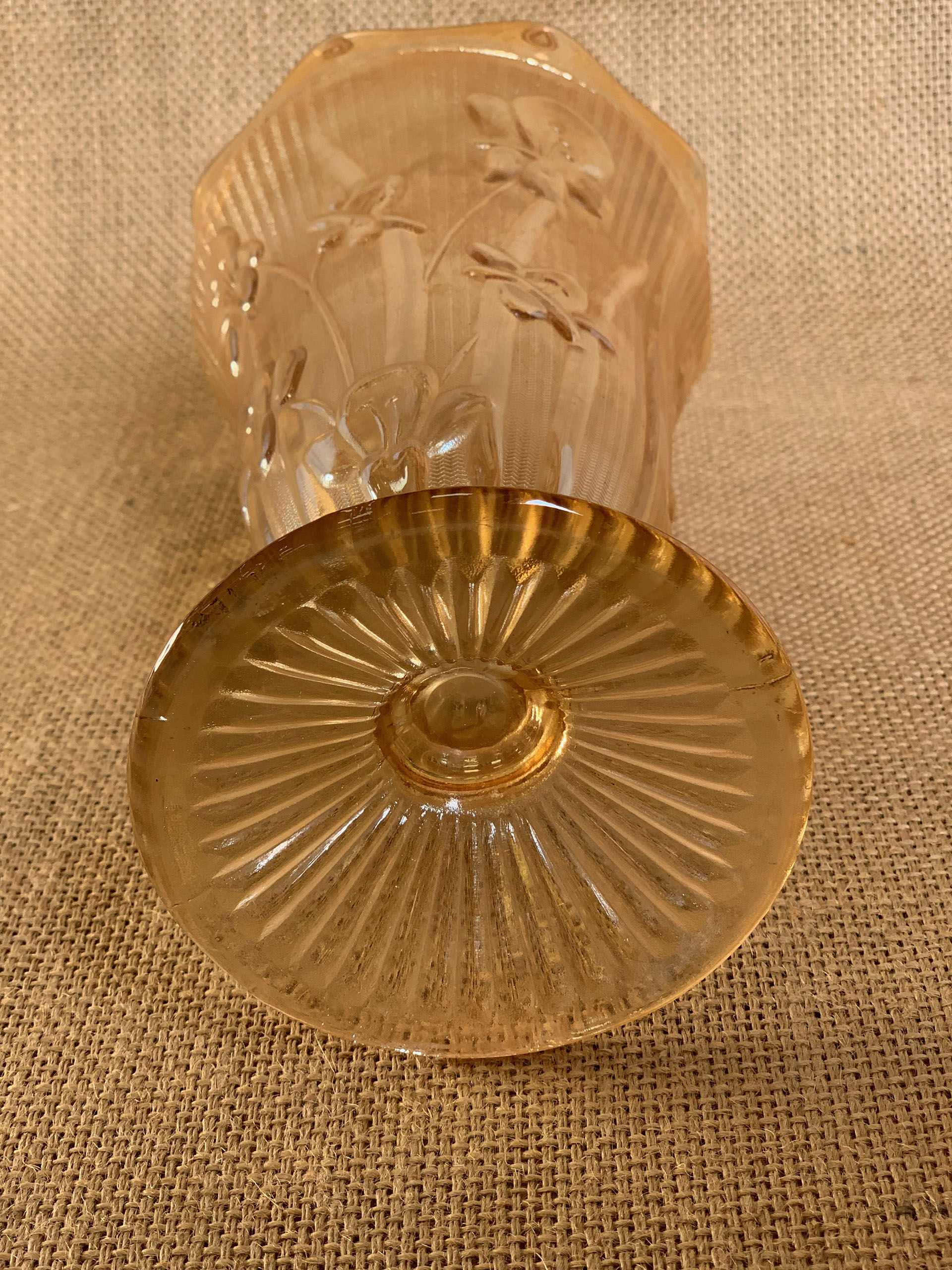 Iridescent glass vase with floral motifs in 40s style