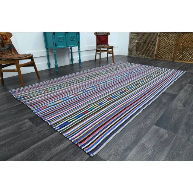 1970s Vintage Turkish Oushak Handmade Wool Cotton Blue Area Rug 180x306