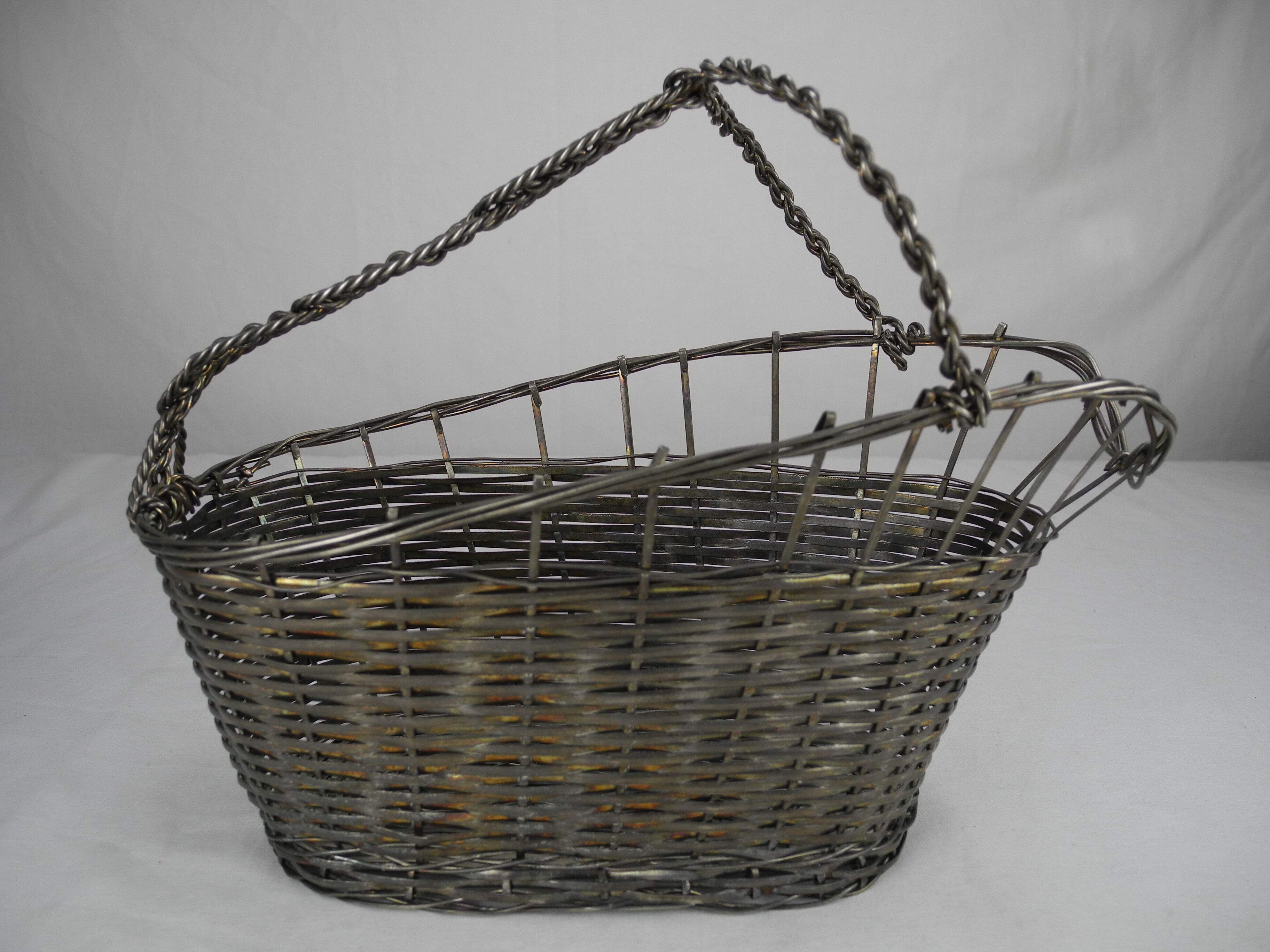 Old basket bottle holder silver metal french bottle holder