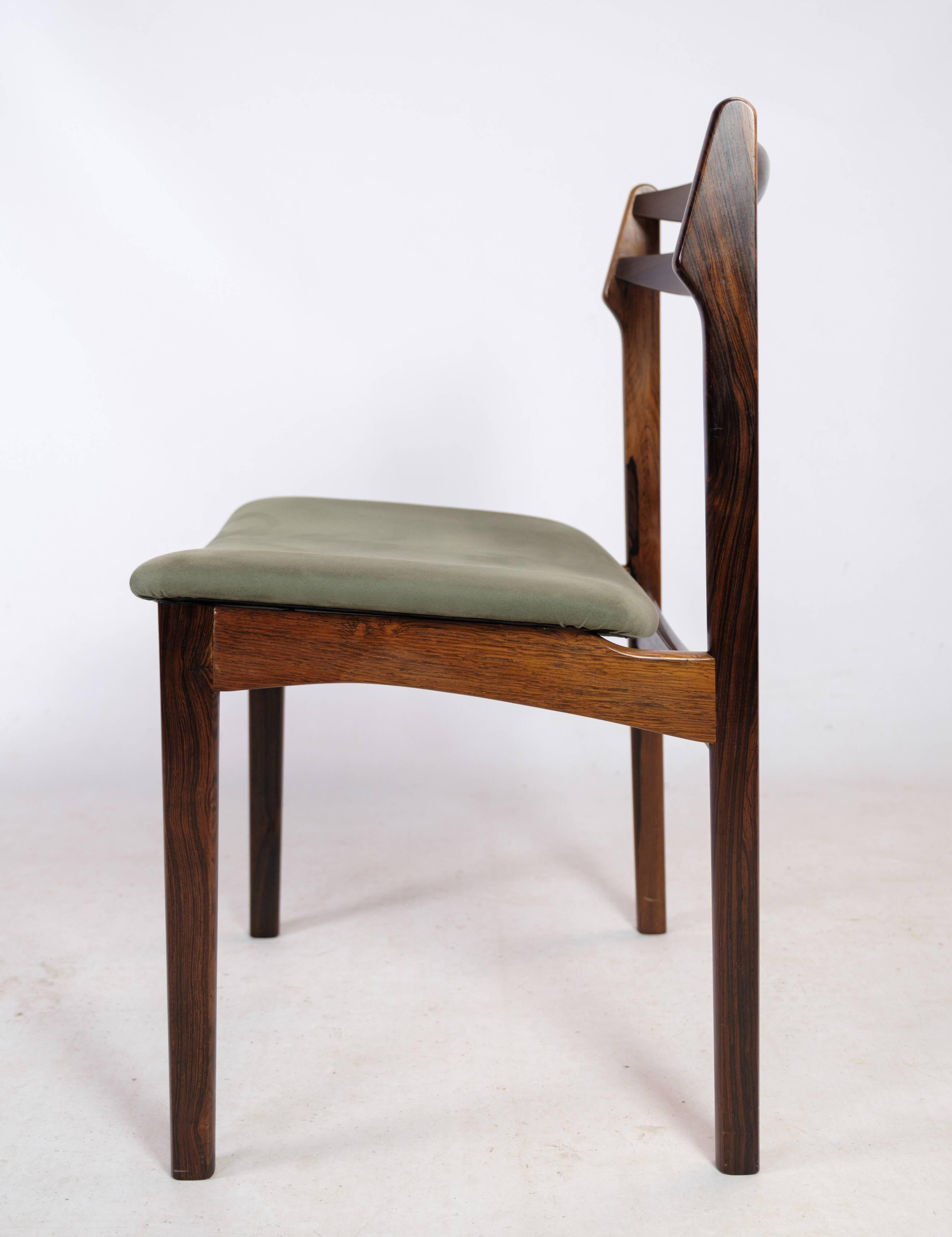 Set Of 12 Dining Chairs Made In Rosewood And Green Fabric