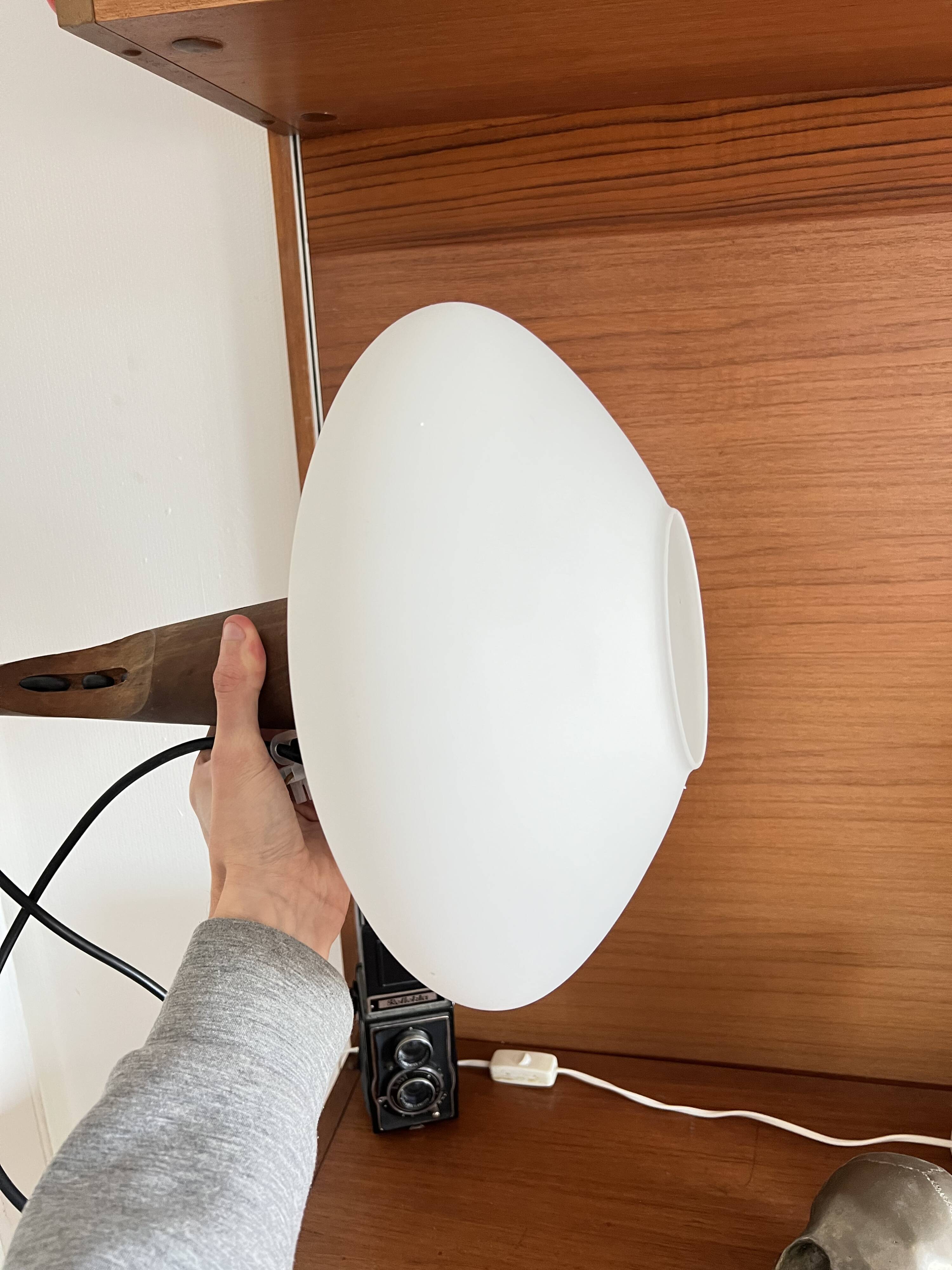 Pendant lamp in teak and opaline glass by Uno and Östen Kristiansson Luxus 50s