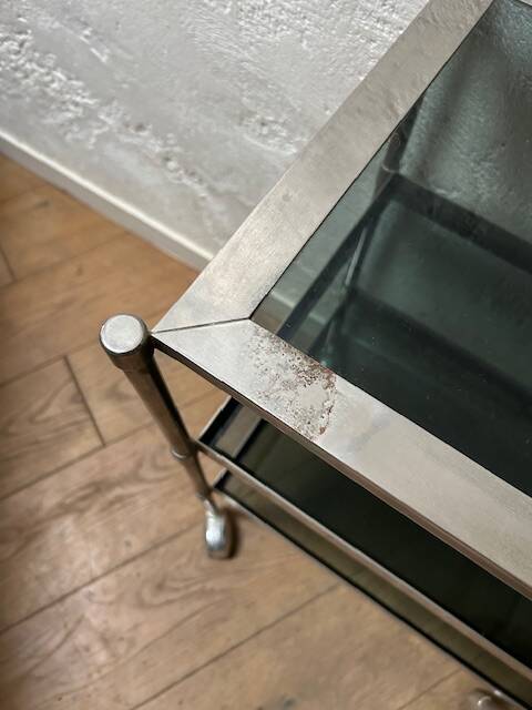 Glass and metal rolling table / serving trolley