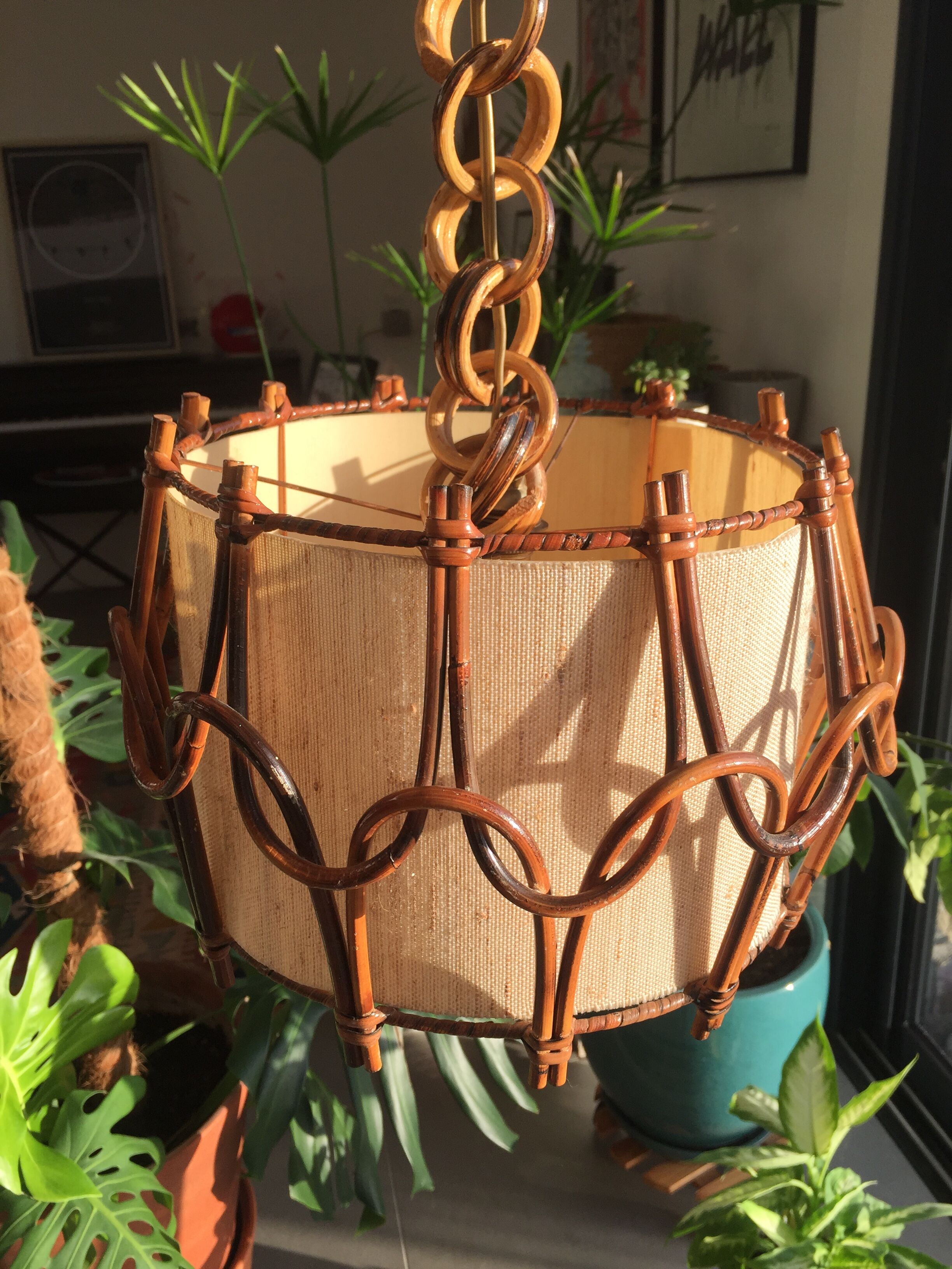 Vintage rattan hanging lamp