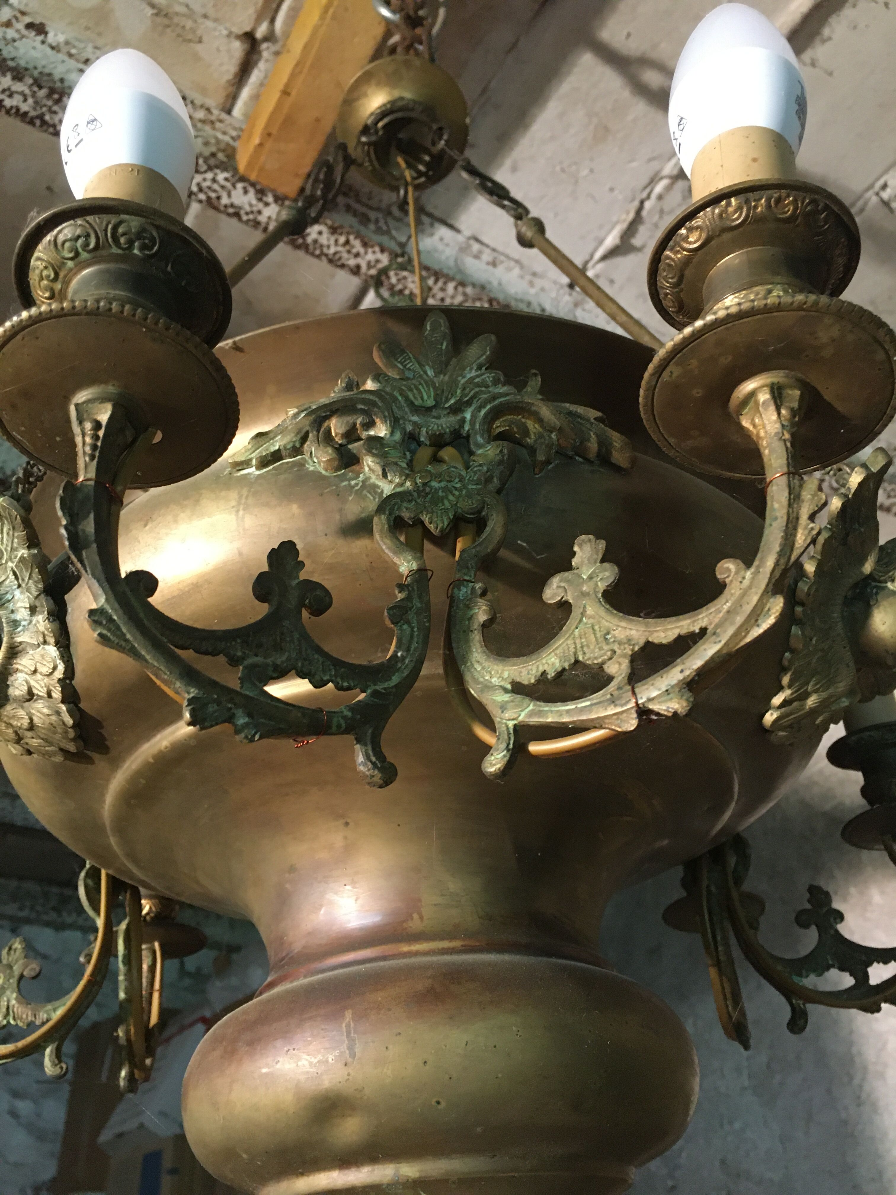 Brass chandelier with angels
