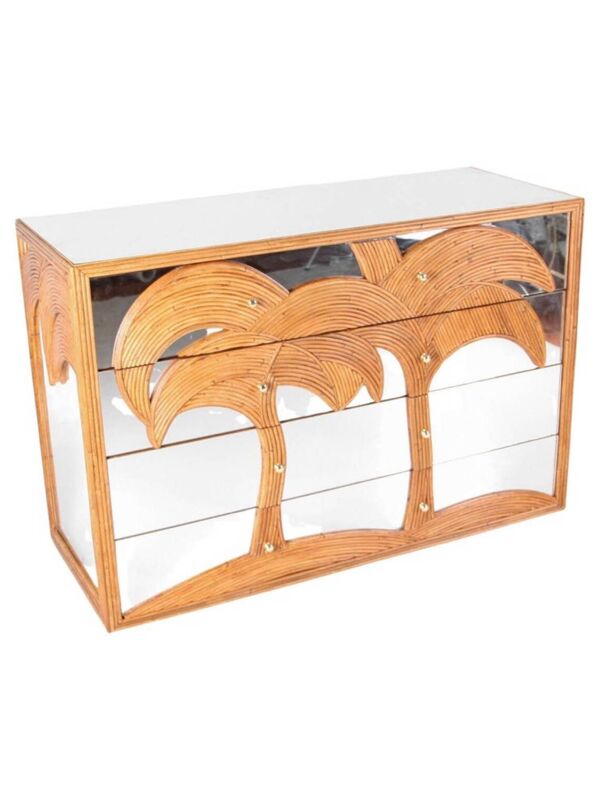 Commode « palmiers: en rotin et miroir