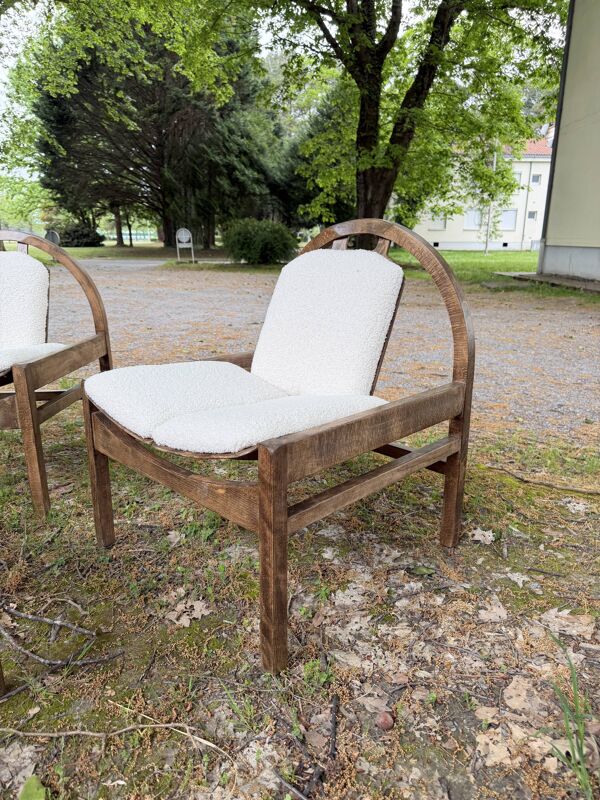 Fauteuils et table Argos restauré bouclette écru