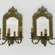 Pair of 3-light beveled mirror wall lights in Napoleon style, gilded bronze