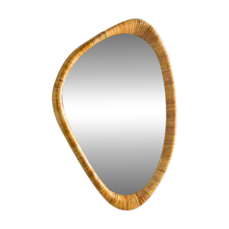 Miroir mural en rotin de style moderne du milieu du siècle