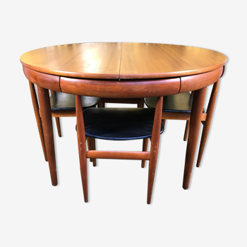 Scandinavian teak dining table and 4 Hans Olsen chairs for Frem Rojle