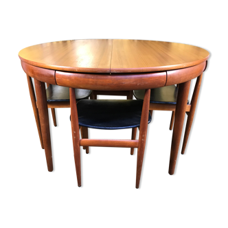 Table de salle à manger scandinave en teck et 4 chaises Hans Olsen pour Frem Rojle