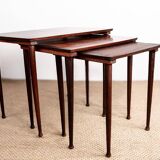 Three Danish nesting tables in rosewood by Mobelintersia 1960.