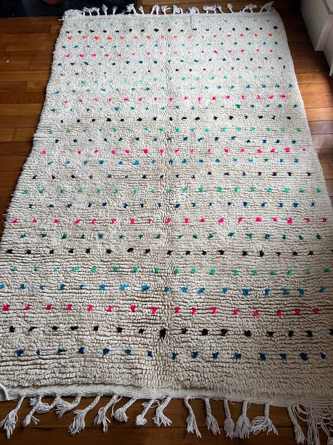 Berber Beni Ouarain handmade rug with small colorful polka dots