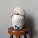 Handmade raku ceramic pot in contemporary Japandi design.