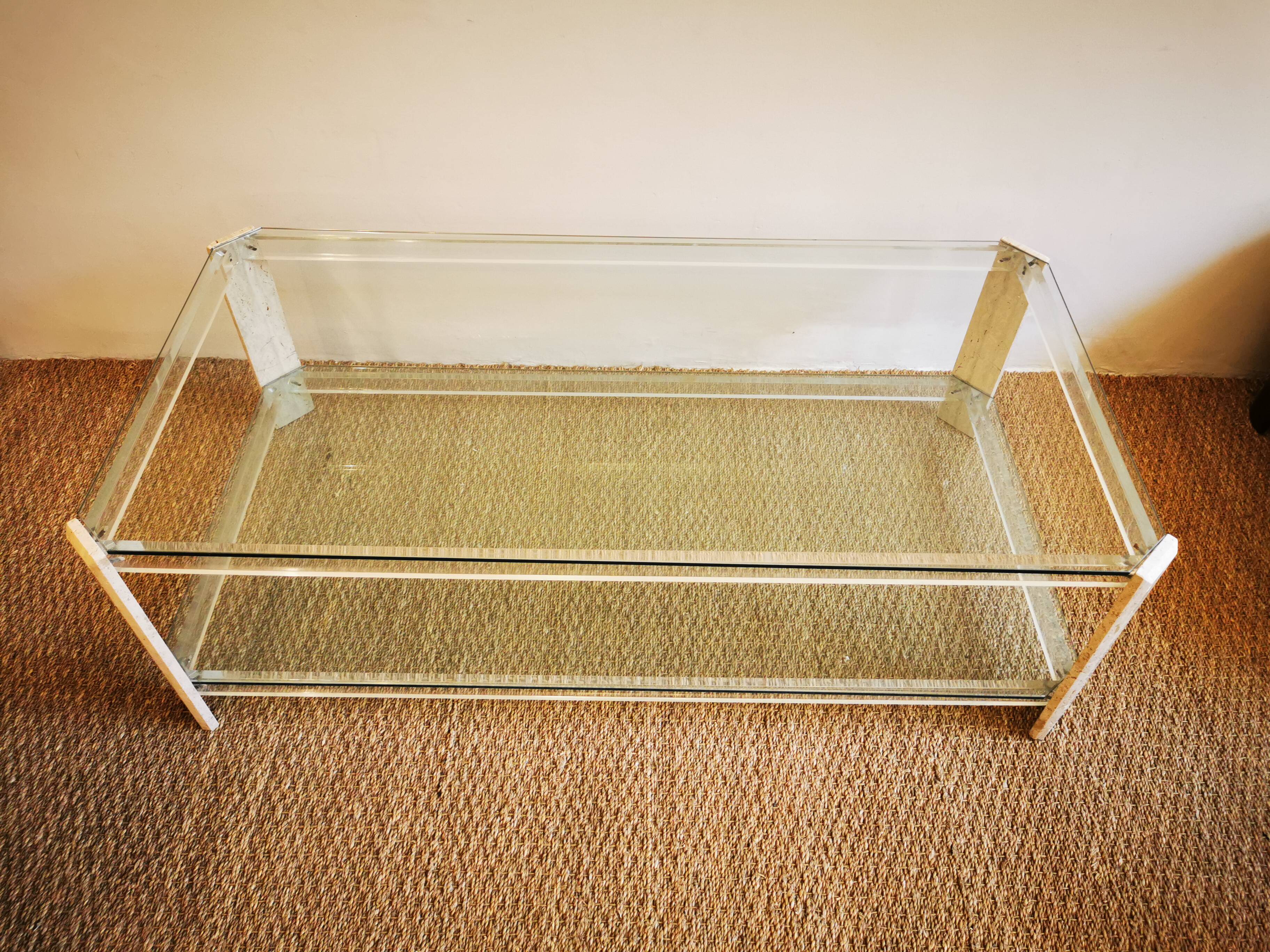 Italian travertine, perspex and glass coffee table, circa 1970