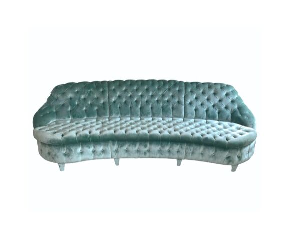 Velvet sofa "splendido" by dedar, color "sage", quilted