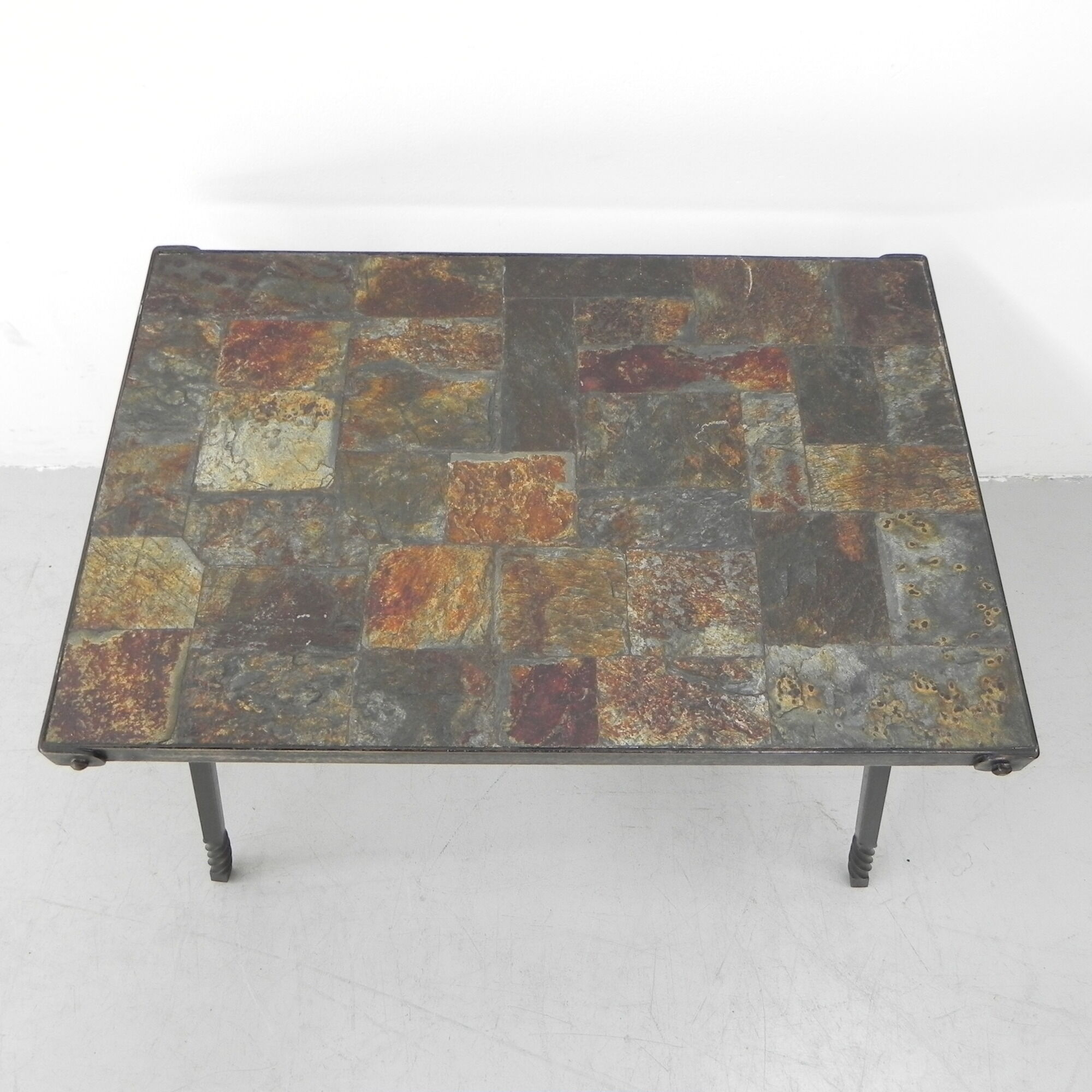 Brutalist coffee table with slate top