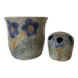 Flowerpot and flower pick, salt pottery, 1970s
