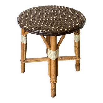 Tabouret rotin et assise vinyle tressé années 60