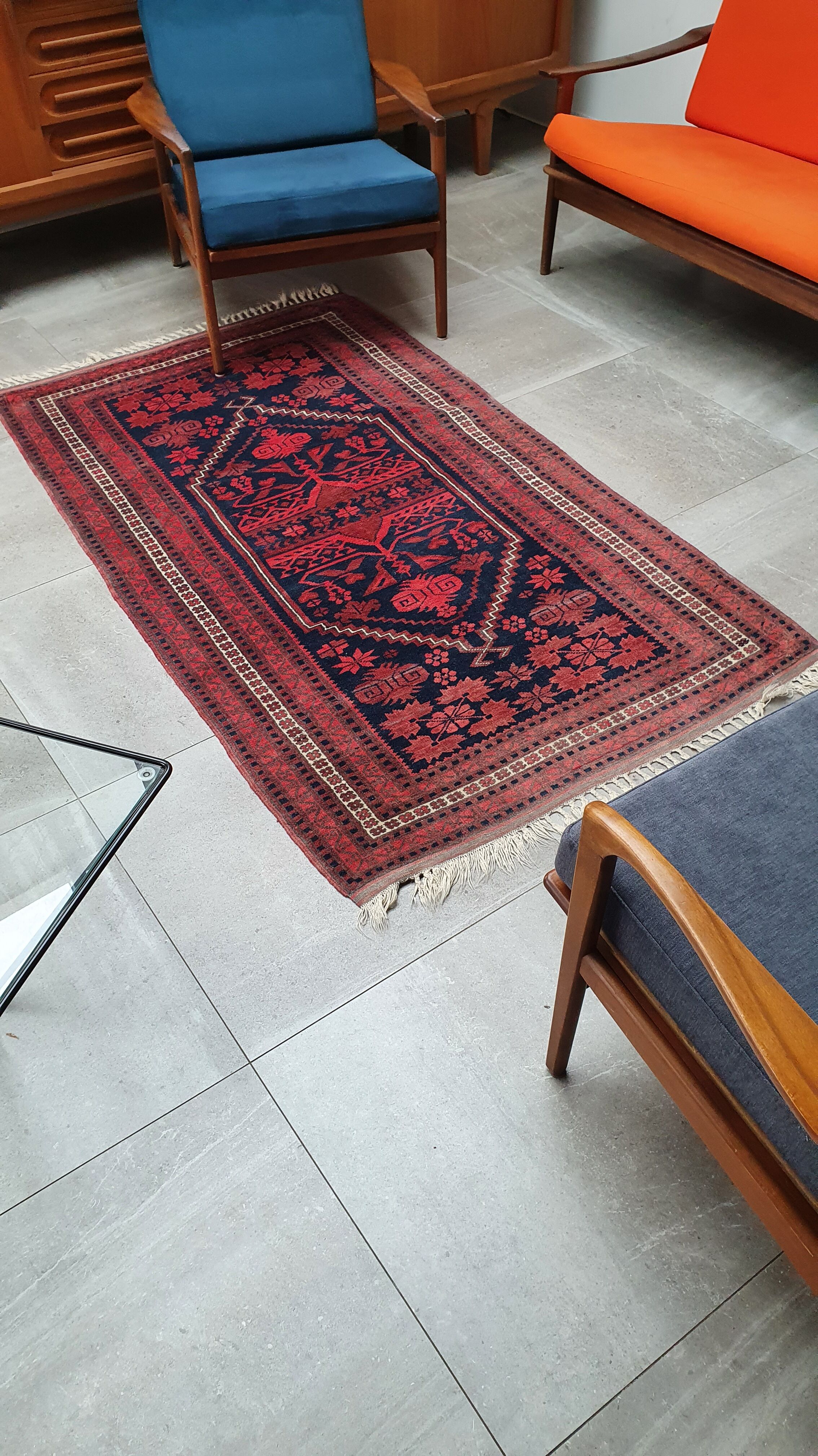Old hand-knotted wool carpet