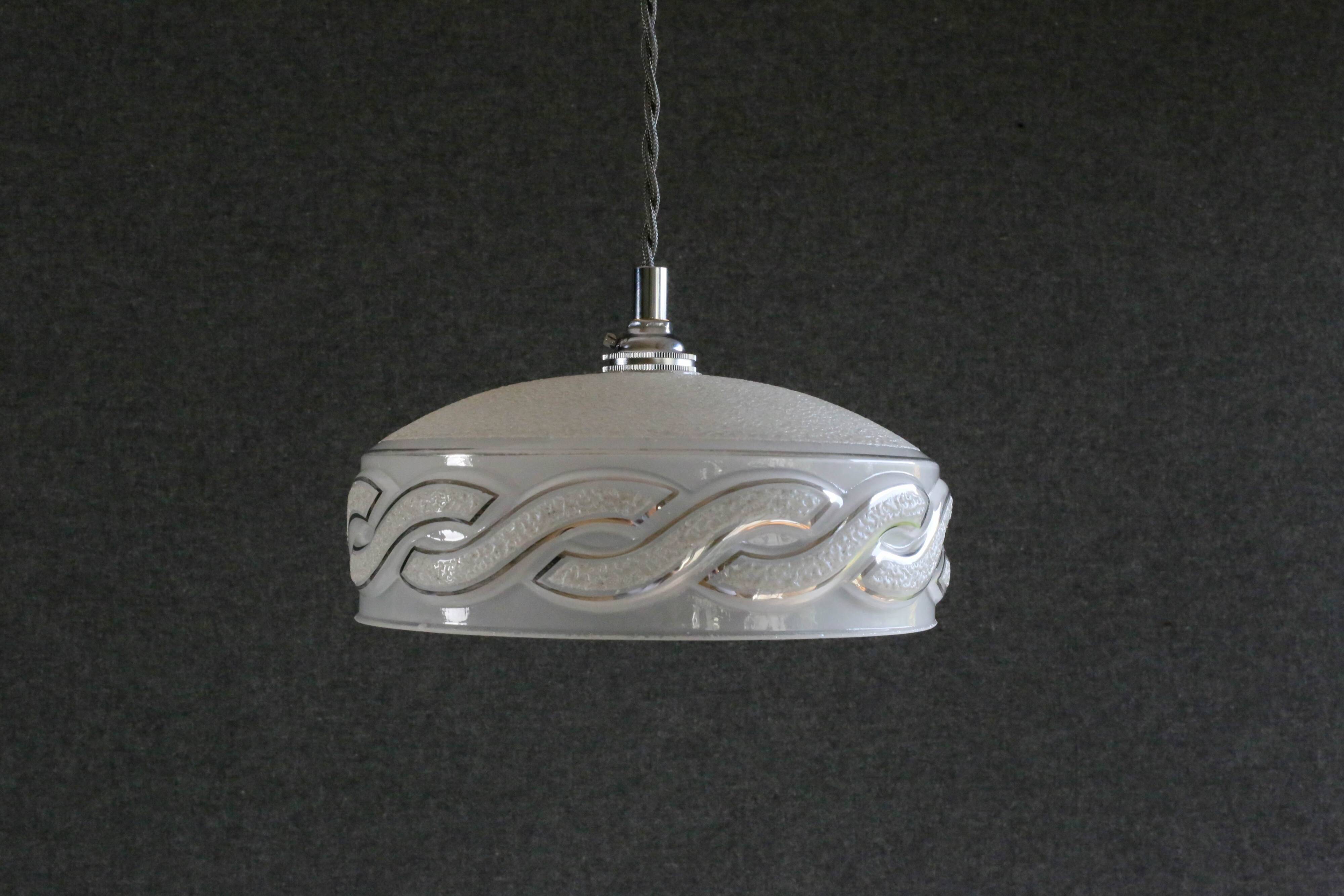 Antique pendant light in translucent grey clichy glass, molded - supplied with chrome socket