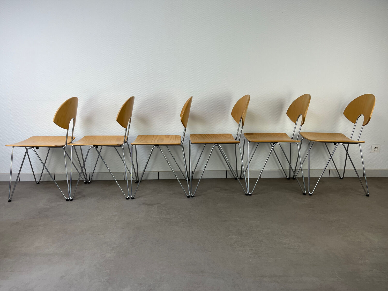 6 Mikado chairs 1800, stackable, design by Walter Leeman for Kusck&co.