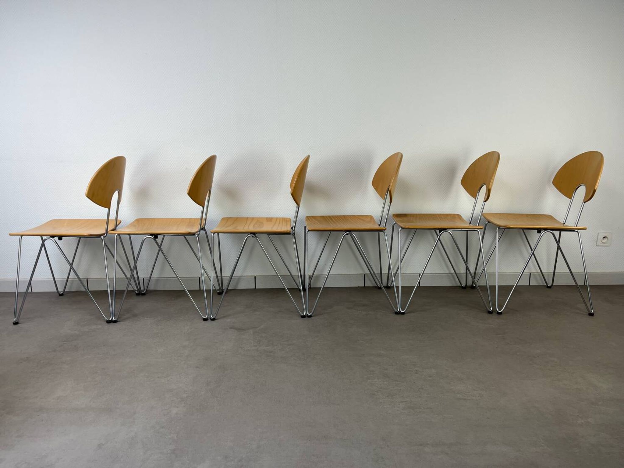 6 Mikado chairs 1800, stackable, design by Walter Leeman for Kusck&co.