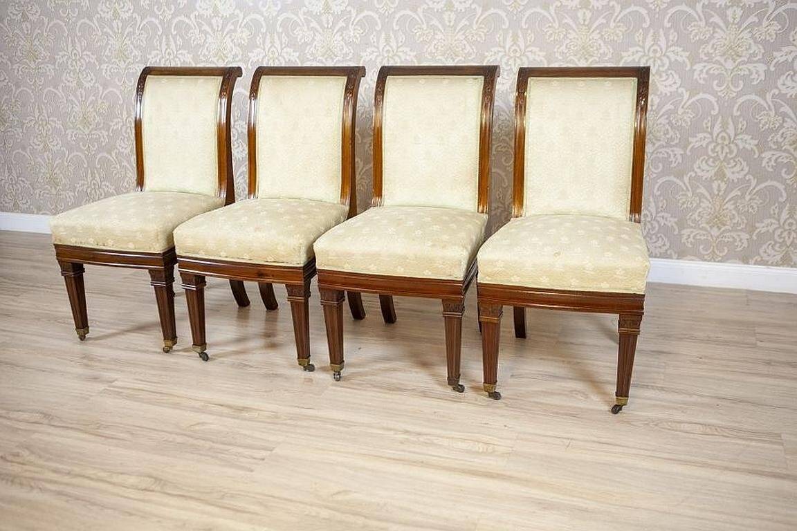Antique Mahogany Chairs in White Upholstery, 1880, Set of 4