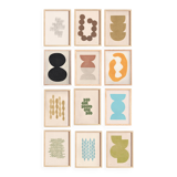 Collection of 12 framed paintings in warm/cool colours.