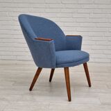 1960s, danish design, reupholstered lounge chair, camira furniture wool fabric, teak