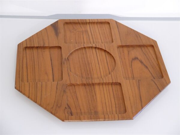 Plateau vintage en teck et verre de Karl Holmberg