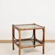 Bedside table or coffee table in bamboo and smoked glass, double top, 70s