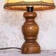 Small French Round Turned Wood Table Lamp With Hand Made Hide Skin Shade 4355