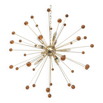 Lustre spoutnik en verre de murano ambre « star »