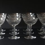 Suite of 12 champagne glasses in Baccarat crystal. Model Paris