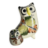Duo de hiboux en céramique artisanale vintage