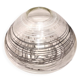 Textured oval blown glass vase with black and white glass spaghetti.