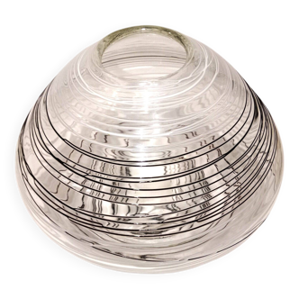 Vase verre soufflé ovale texturé de spaghetti de verres noir et blanc