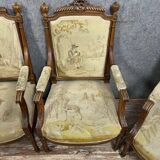 Series of 4 Louis XVI armchairs with tapestry of La Fontaine's fables circa 1850