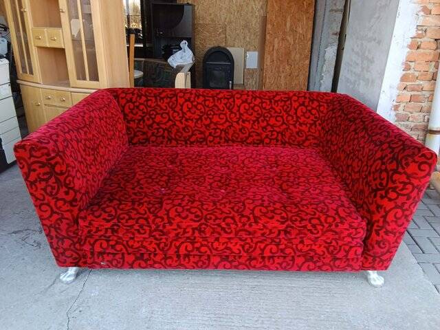 Red Fabric Monster Three-Seat Sofa with Rose Pattern from Bretz