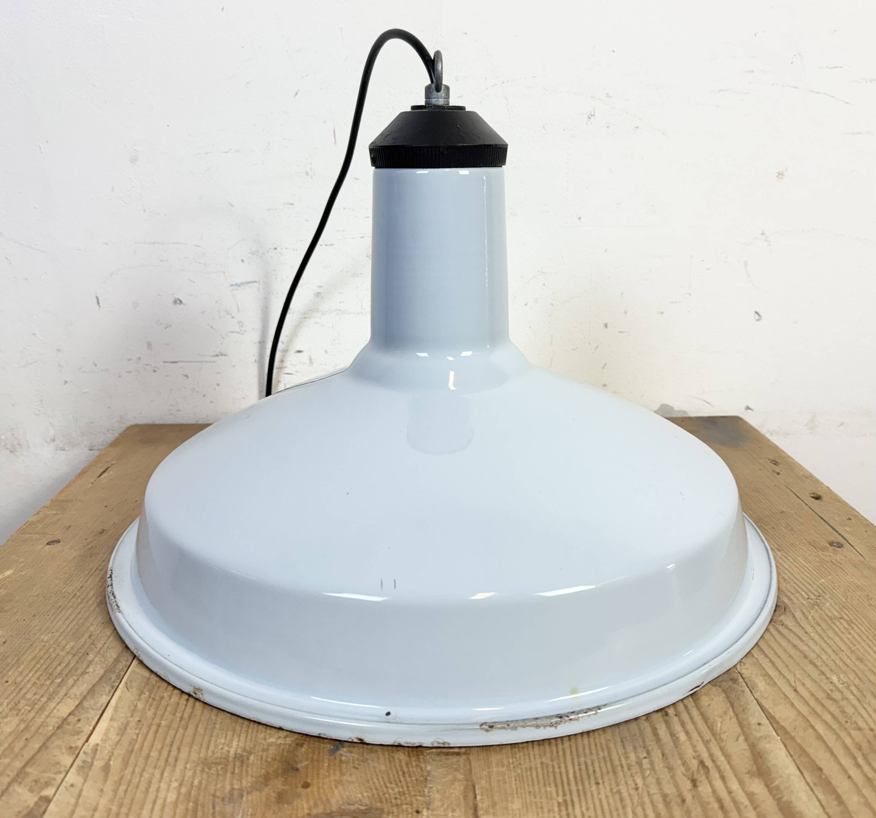 Industrial Light Blue Enamel Factory Pendant Lamp, 1960s