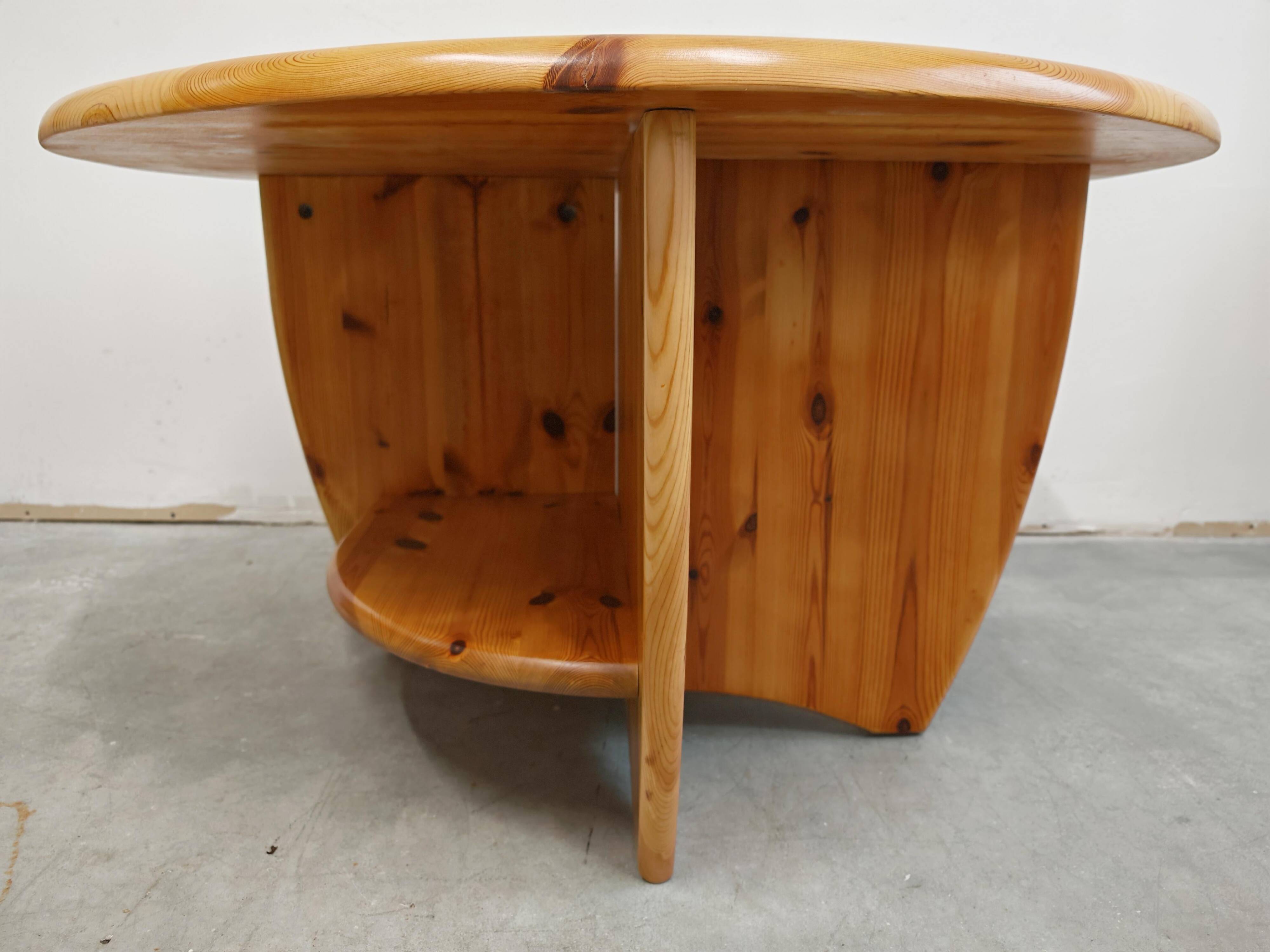 1970s solid pine brutalist round coffee table