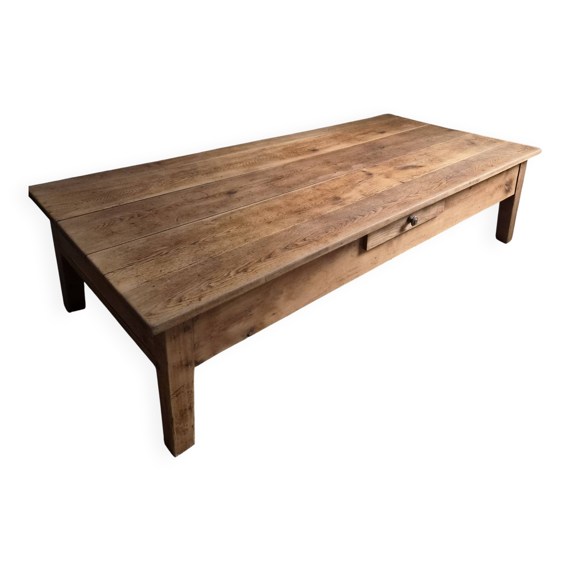 Table basse ancienne en chêne français – Table XXL de ferme du XIXe siècle