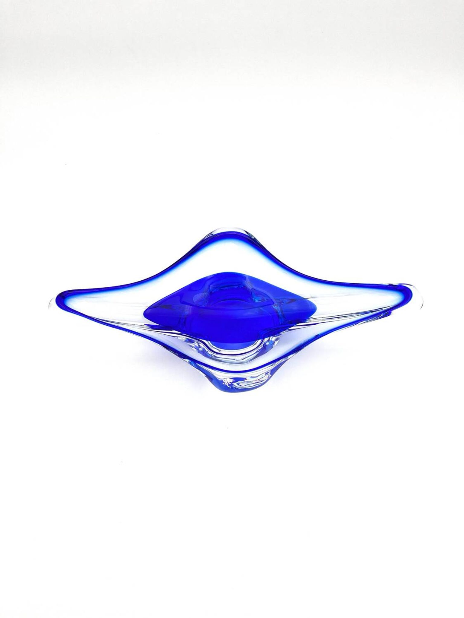 Grande Coupe Hospodka Cristal Bohême Sommerso Liseré Bleu Cobalt