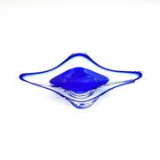 Grande Coupe Hospodka Cristal Bohême Sommerso Liseré Bleu Cobalt