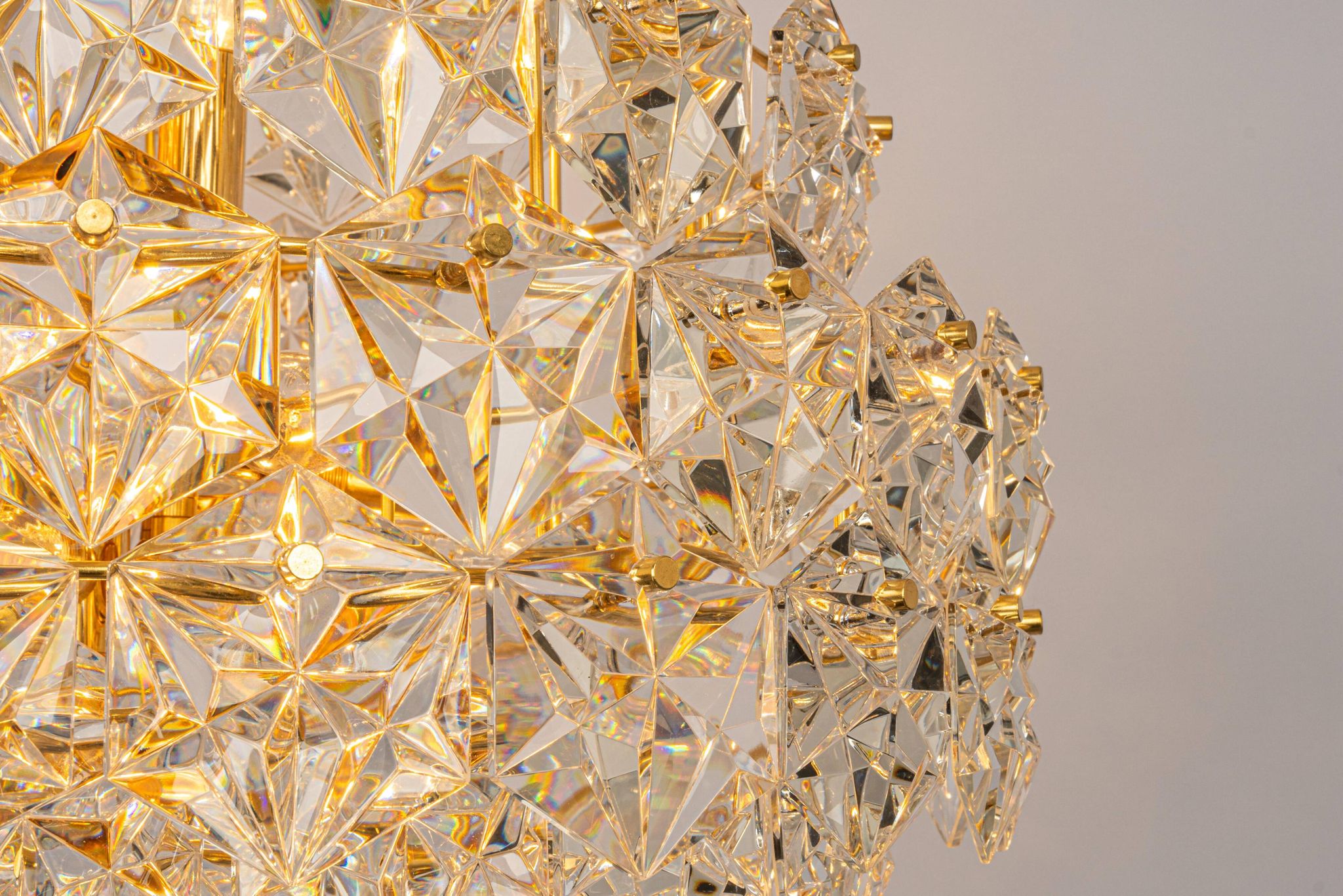 Chandelier, brass and crystal glass by Kinkeldey, Germany, 1970s.
