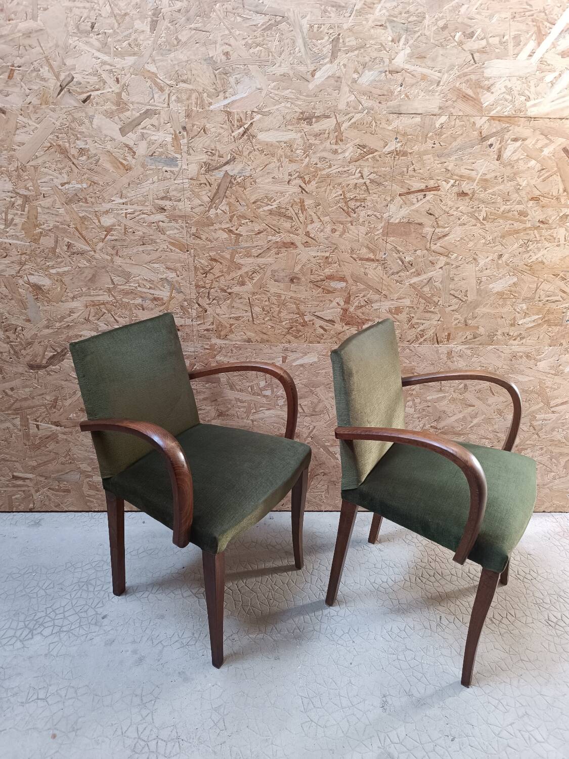 Paire de fauteuil club bridge velours vert