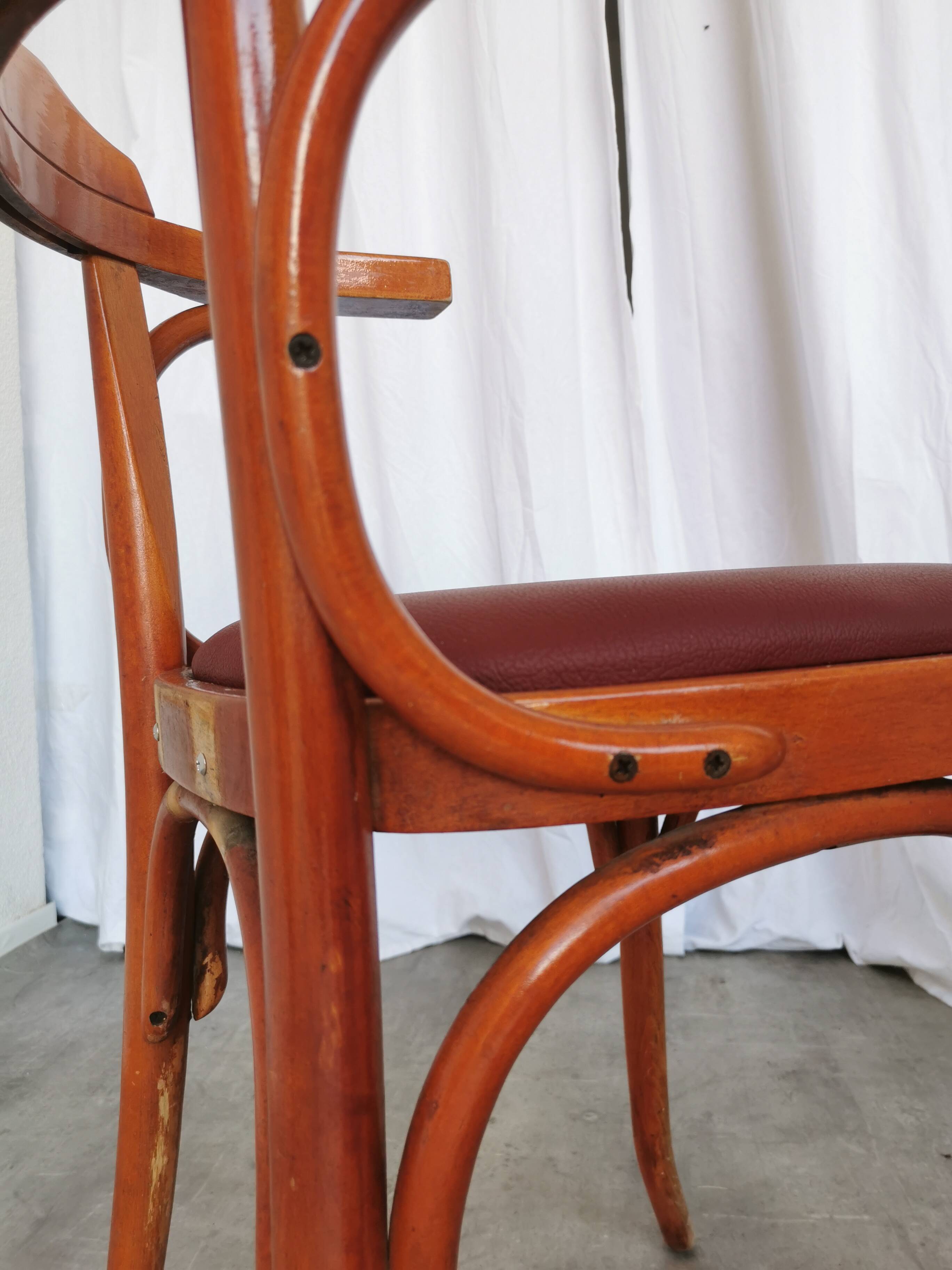 Vintage Bentwood Armchair: 1970s Red Faux Leather Irish Pub Chair