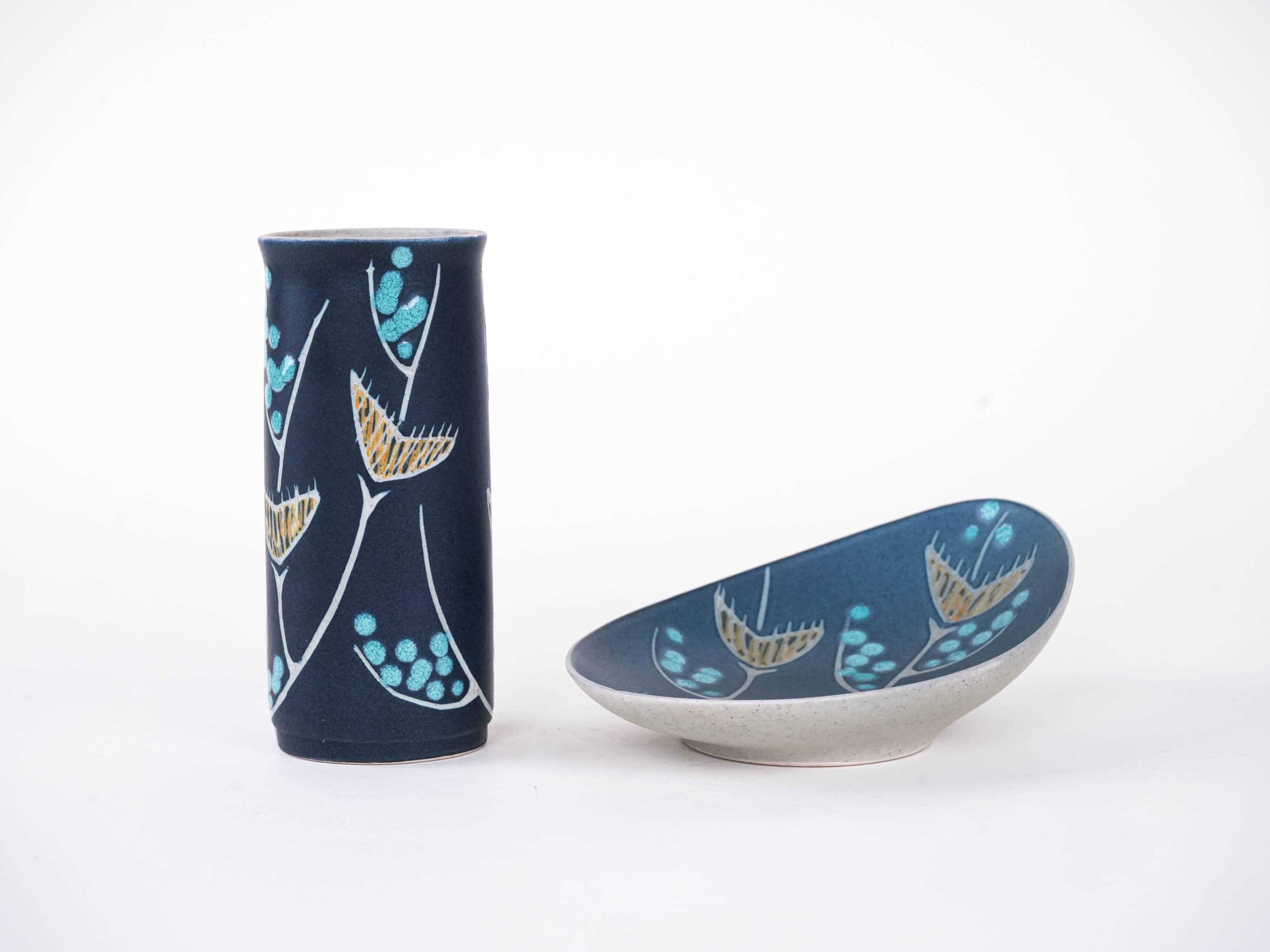 Ensemble de vase et plat en céramique, design danois, années 1970, designers : N. Backha